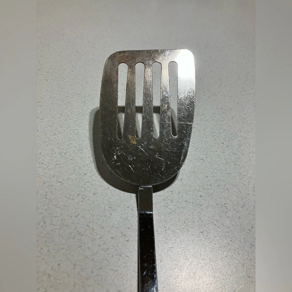 Slotted Metal Spatula Turner Flipper White Melamine Handle 13.5” Vintage